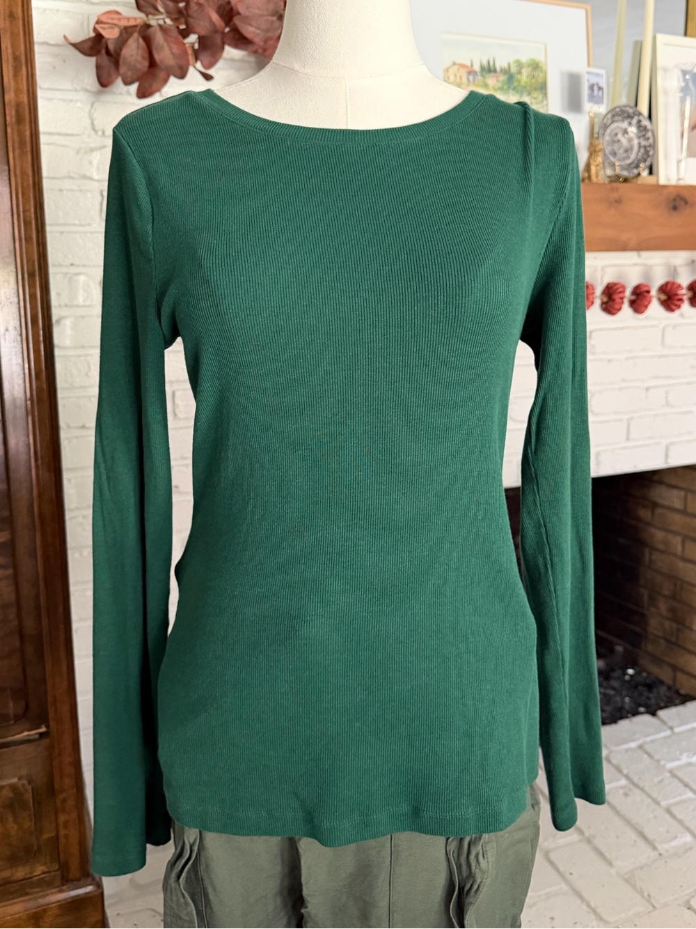 a new day Deep Green Long-Sleeve Ribbed Top